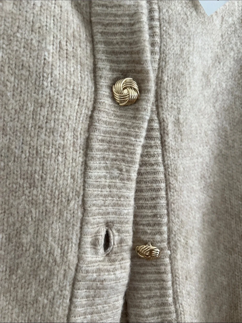 Abercrombie & Fitch Women's Light Beige Round-Neck Button Cardigan